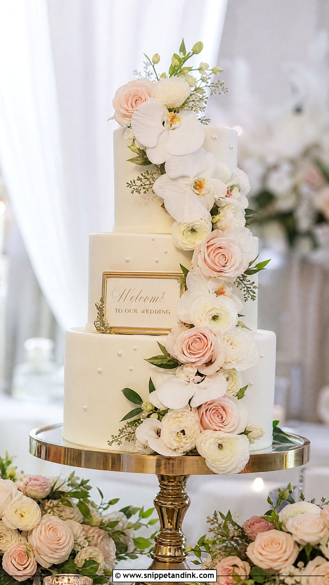 Floral Cascade Welcome Wedding Cake - Snippet and Ink - 30 Welcome Cake Ideas for Wedding