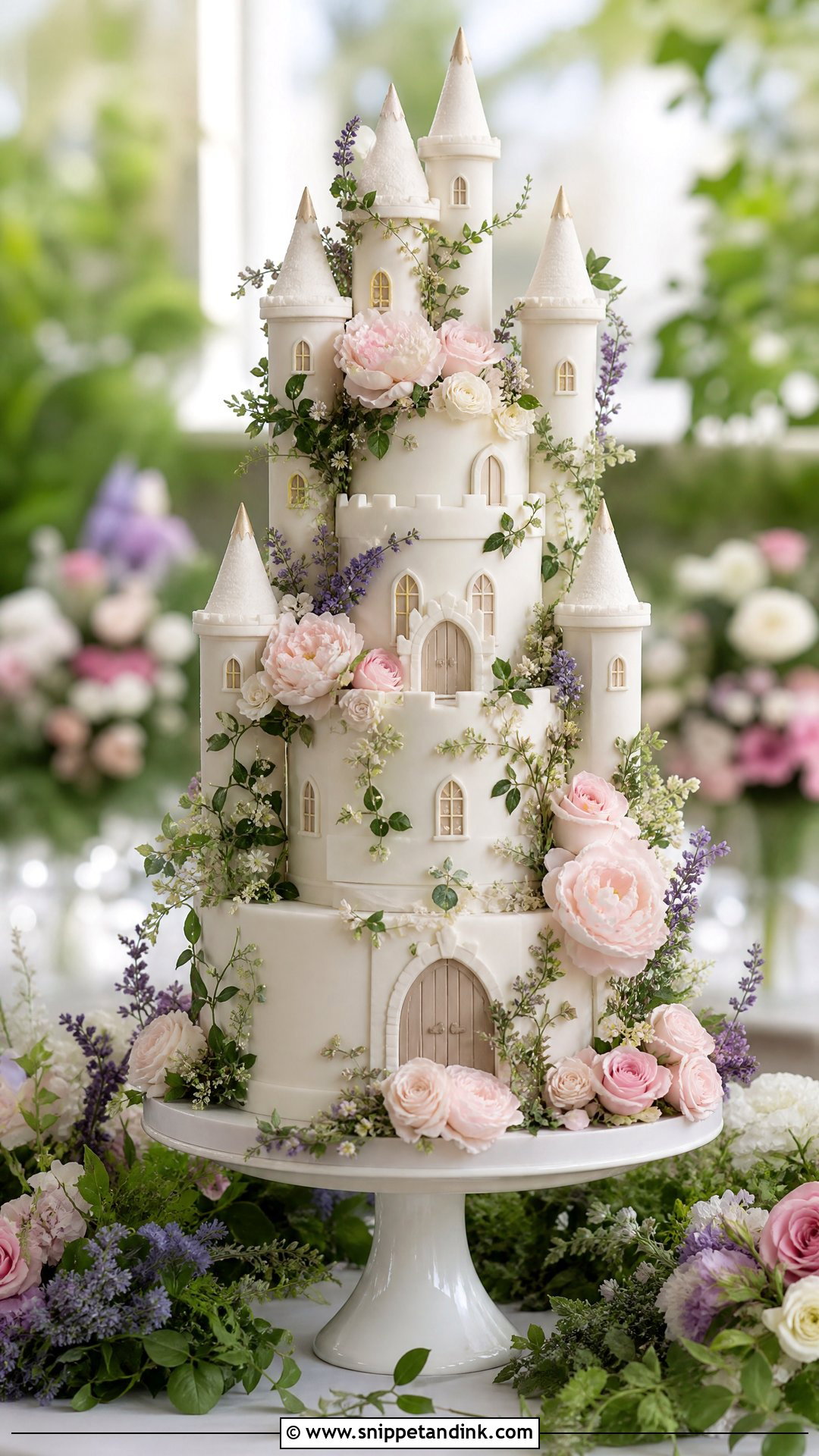 Floral Castle Wedding Cake - Snippet and Ink - 25 Castle Theme Cake Ideas for Wedding