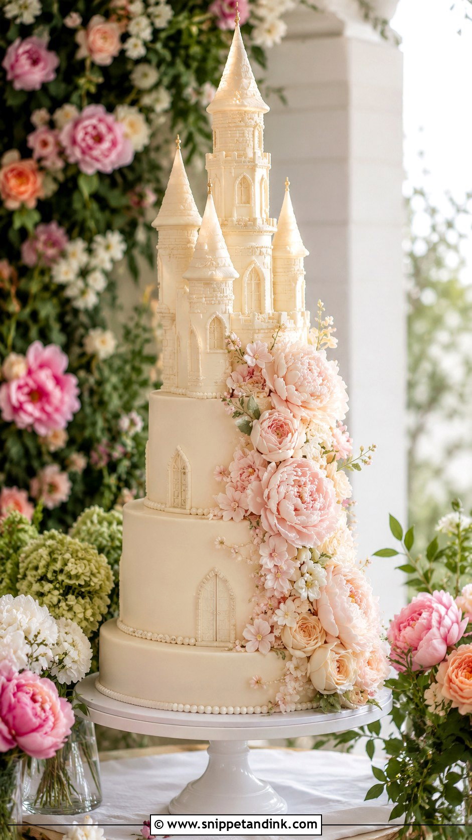 Floral Castle Wedding Cake - Snippet and Ink - 20 Castle Cakes for Wedding