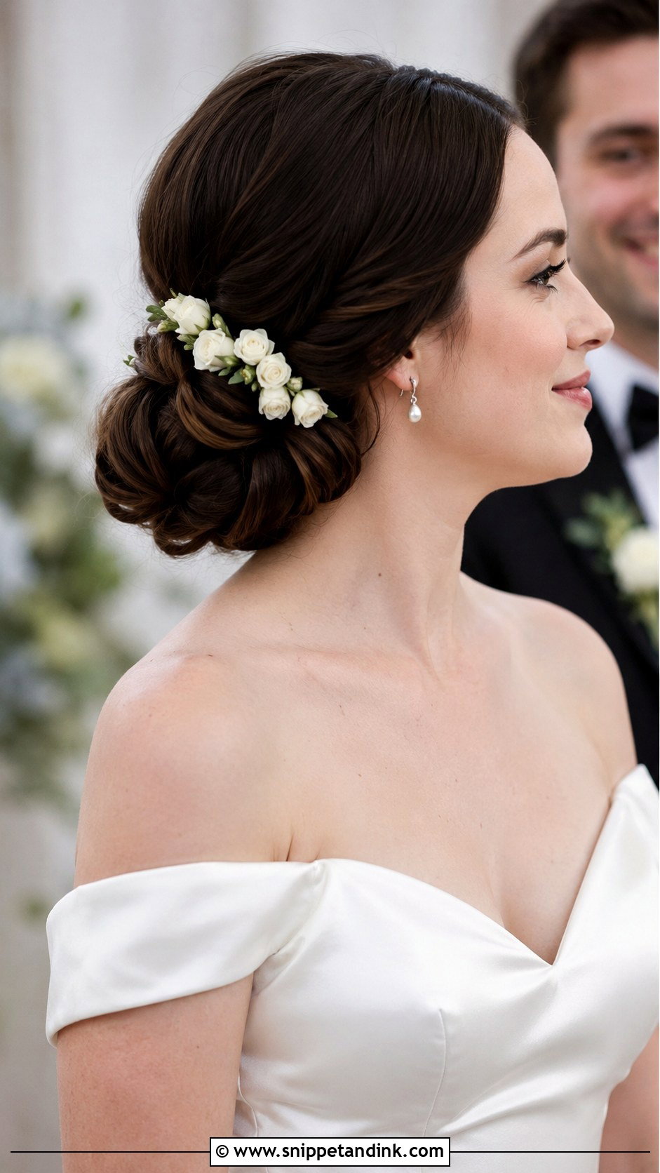 Floral Chignon Wedding Hair - Snippet and Ink - 20 Flower Hair Accessories Wedding Ideas