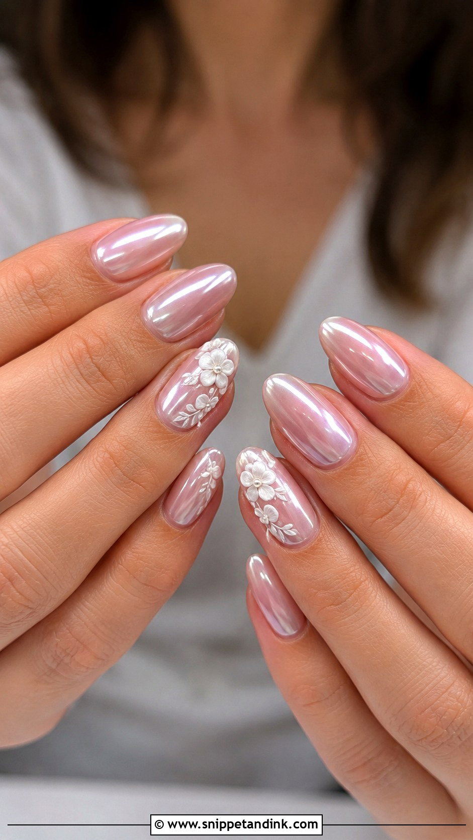 Floral Chrome Bride Nails - Snippet and Ink - 20 Bride Chrome Nails