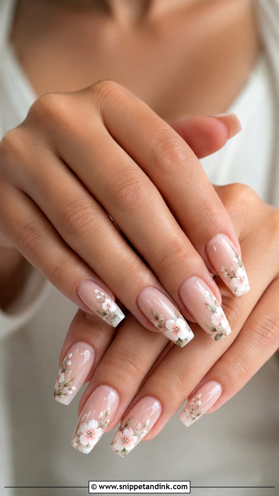 Floral Coffin Bridal Nails - Snippet and Ink - 20 Coffin Shape Bridal Nails