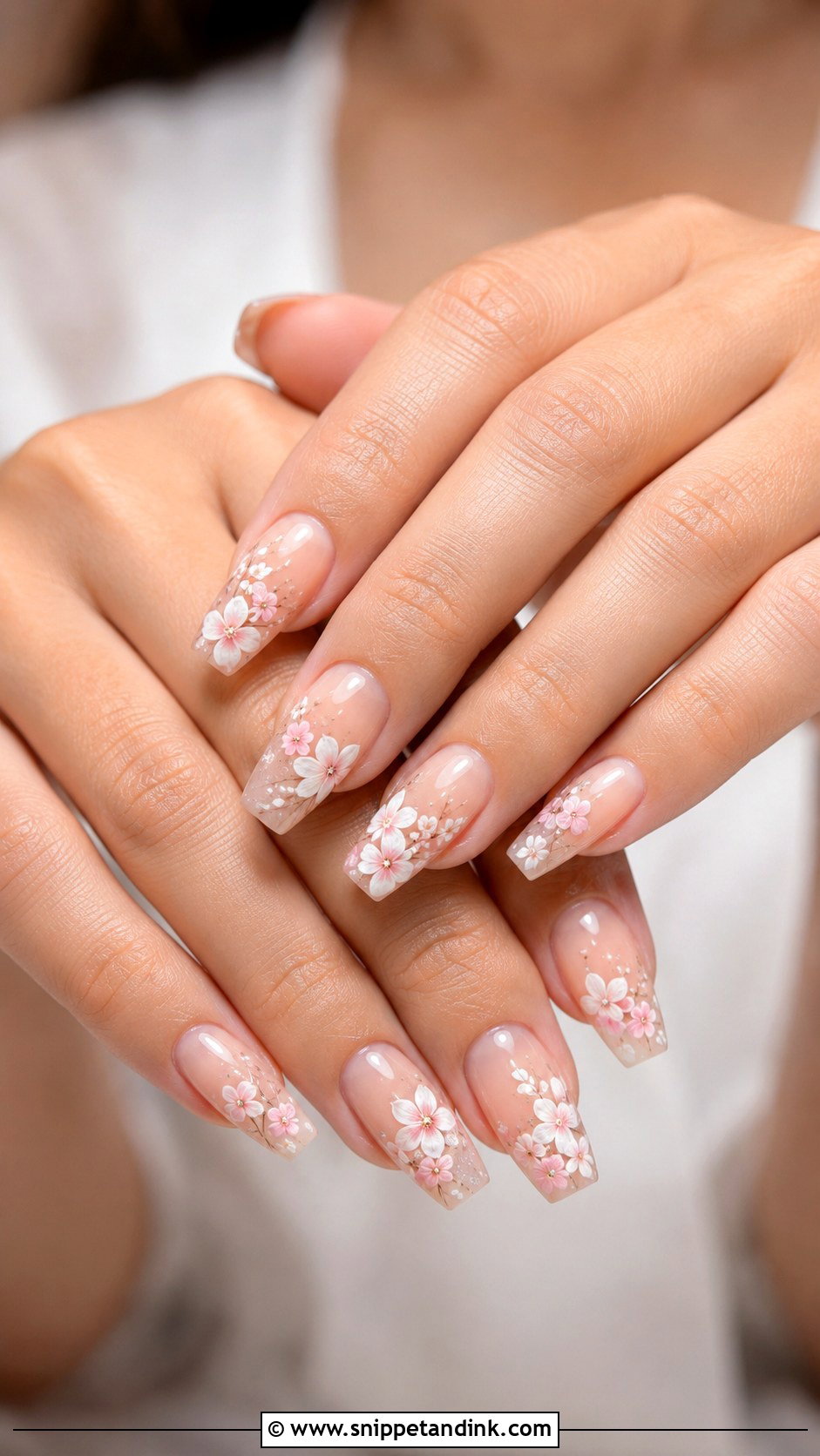 Floral Coffin Bridal Nails - Snippet and Ink - 20 Coffin Bridal Nails