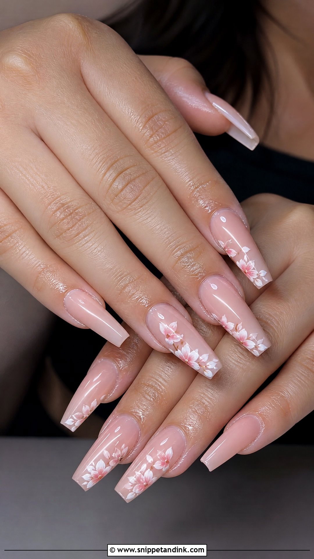Floral Coffin Engagement Nails - Snippet and Ink - 20 Coffin Engagement Nails