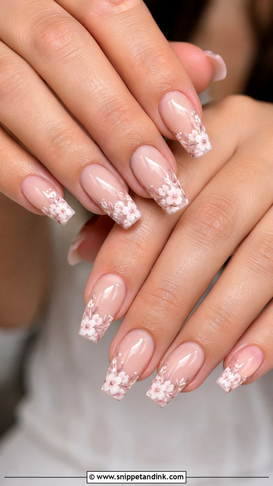 Floral Coffin Wedding Nails - Snippet and Ink - 20 Coffin Shape Wedding Nails for Bride