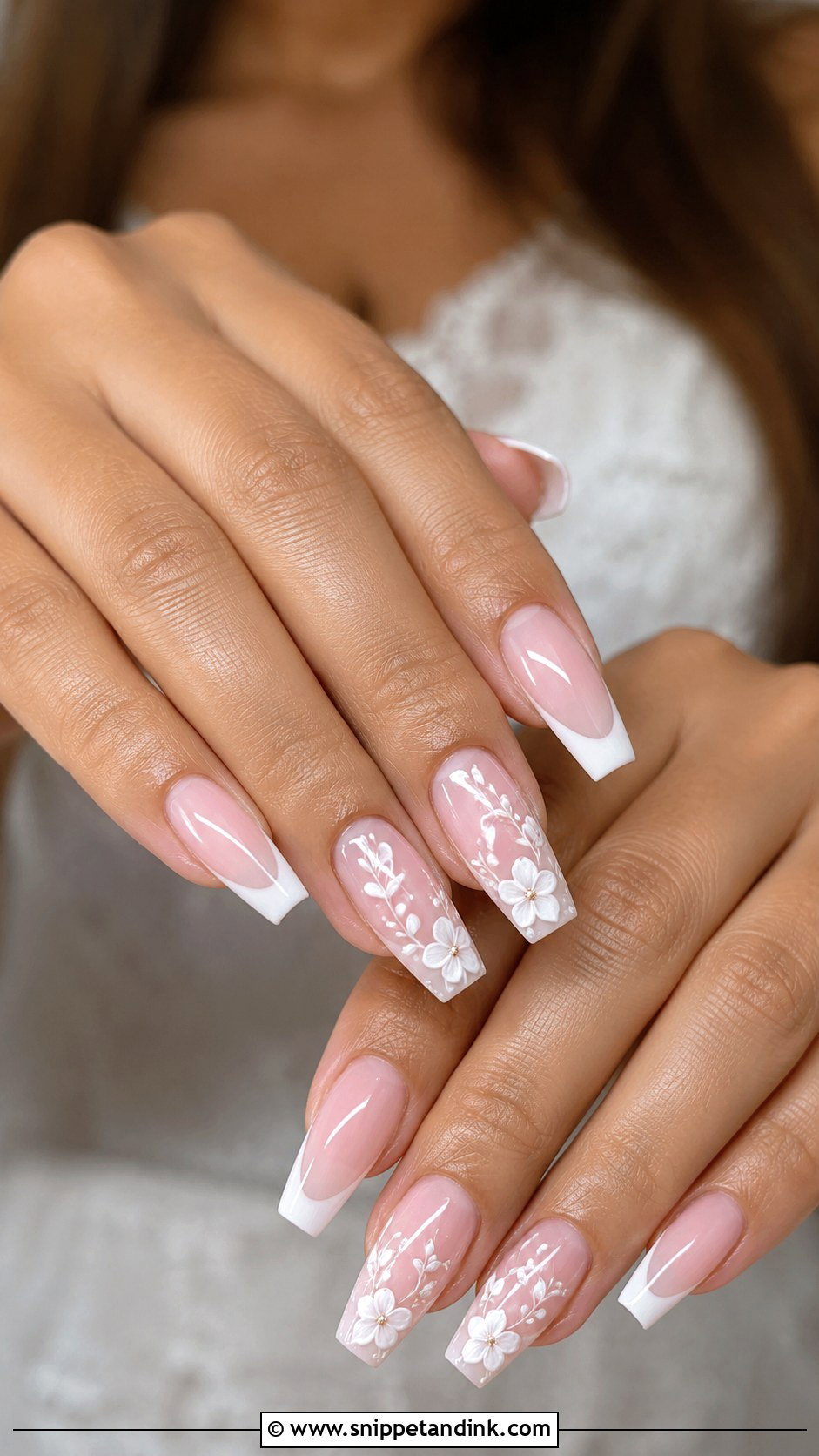 Floral Coffin Wedding Nails - Snippet and Ink - 20 Coffin Wedding Nails for Bride