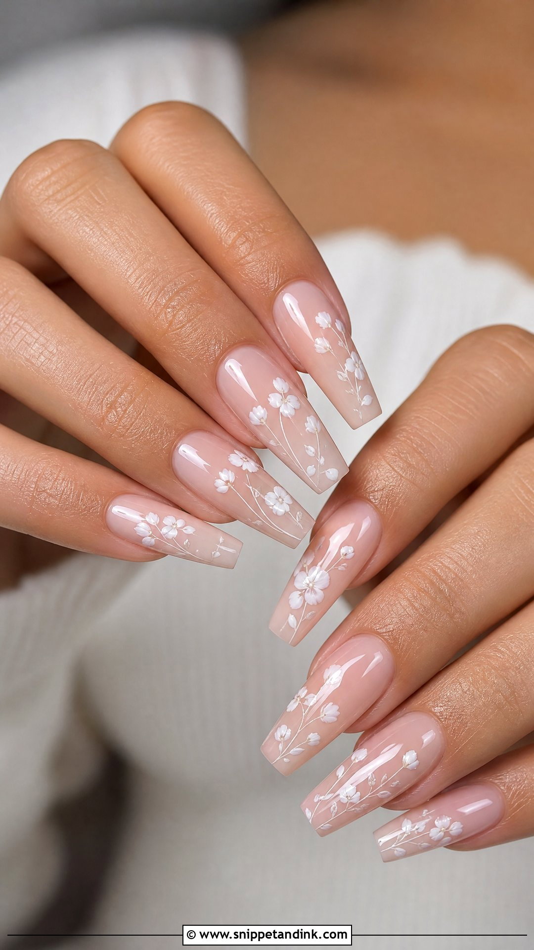 Floral Coffin Wedding Nails - Snippet and Ink - 25 Coffin Wedding Nails