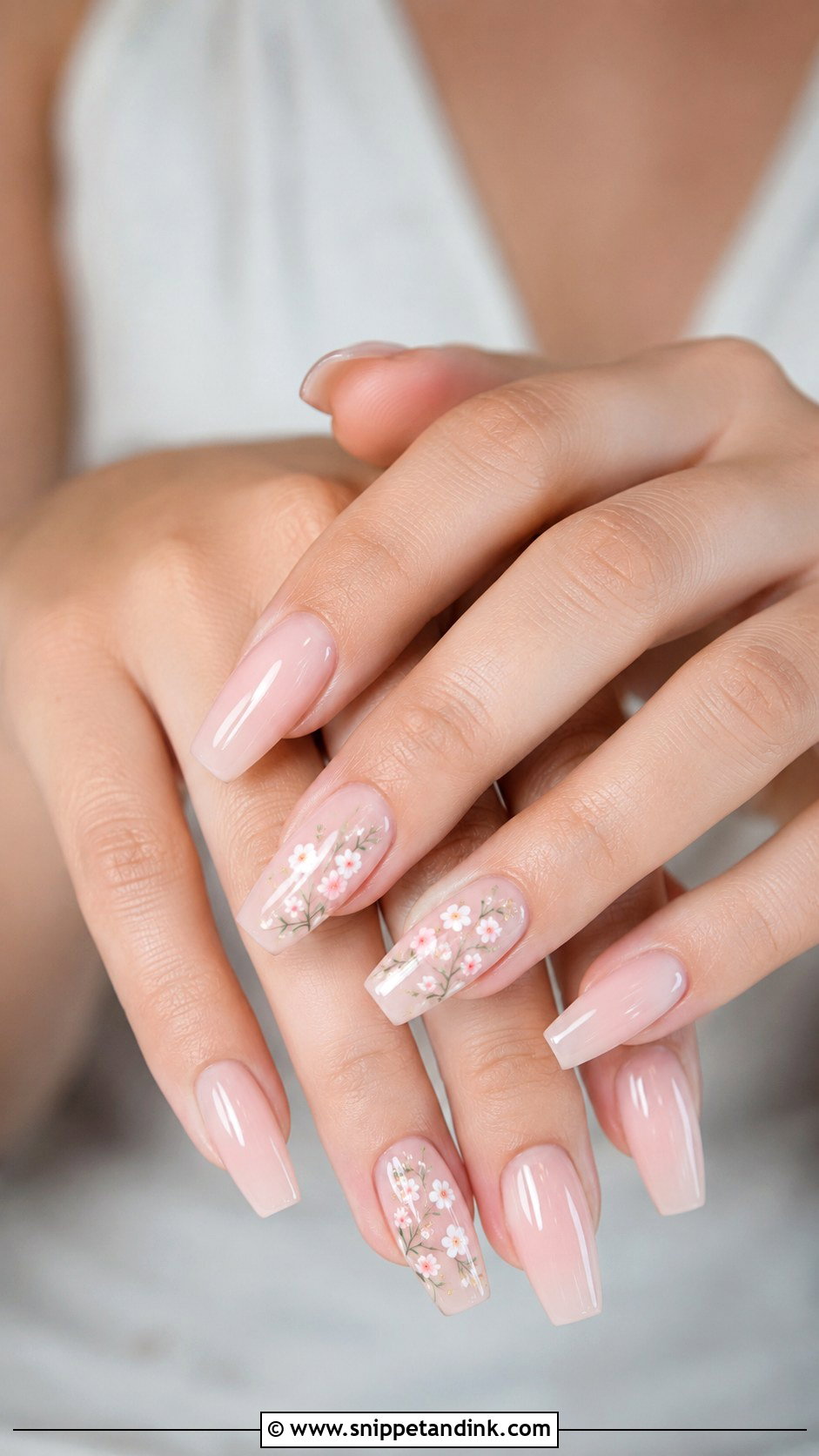 Floral Coffin Wedding Nails - Snippet and Ink - 20 Coffin Shape Wedding Nails