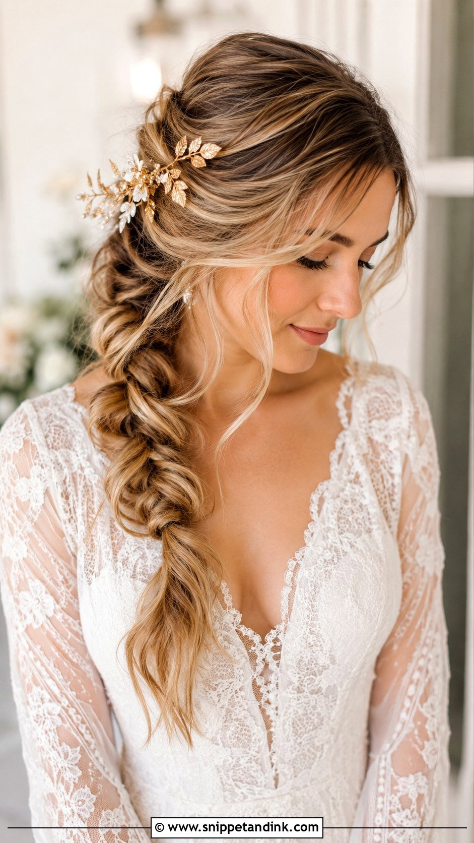 Floral Comb With Boho Braid - Snippet and Ink - 20 Bridal Hair Comb Ideas
