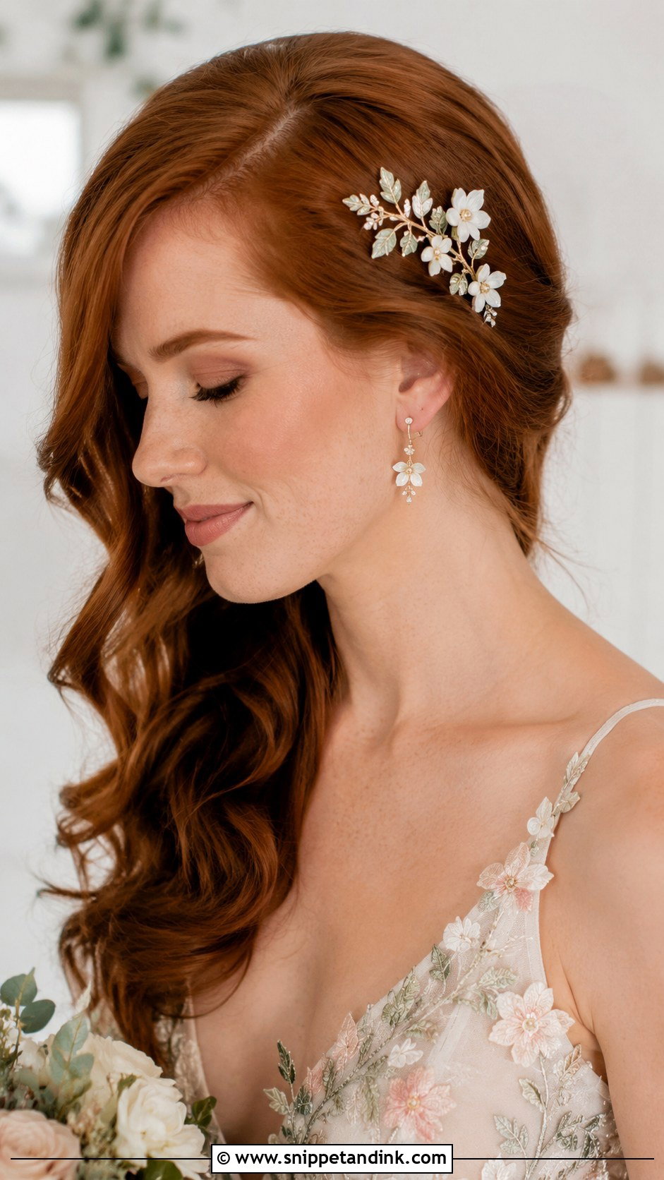 Floral Comb With Loose Waves - Snippet and Ink - 20 Bridal Hair Comb Ideas