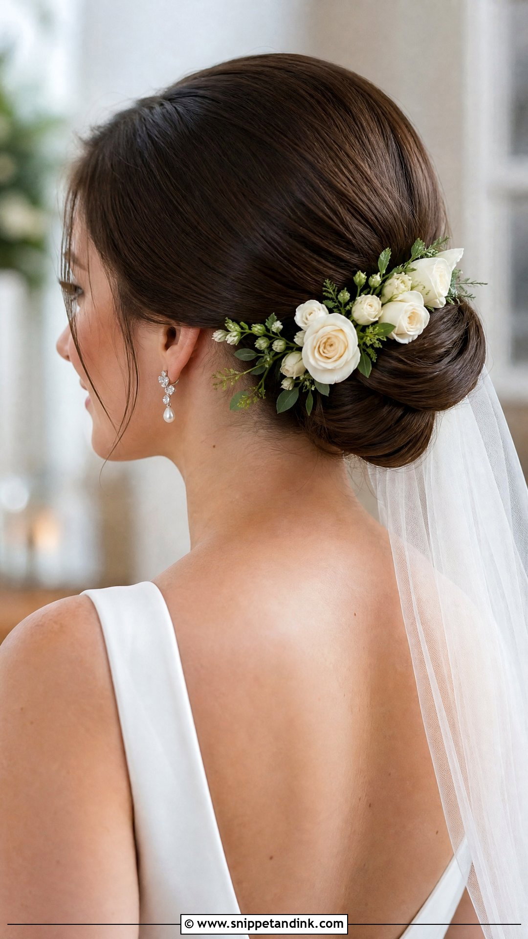 Floral Comb in a Sleek Low Bun - Snippet and Ink - 20 Bridal Hair Flower Ideas