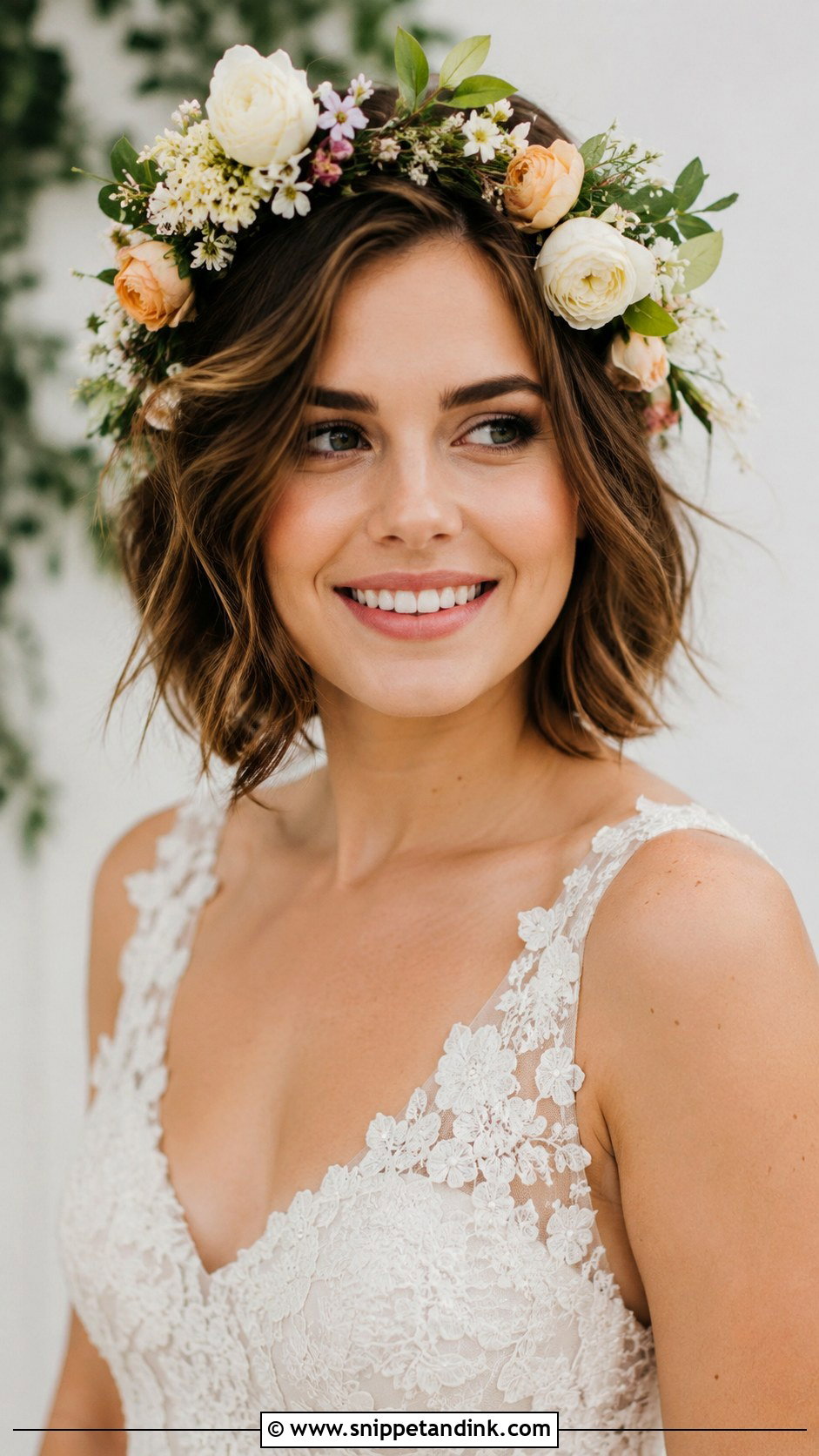 Floral Crown Bob - Snippet and Ink - 25 Short Wedding Hairstyle Ideas