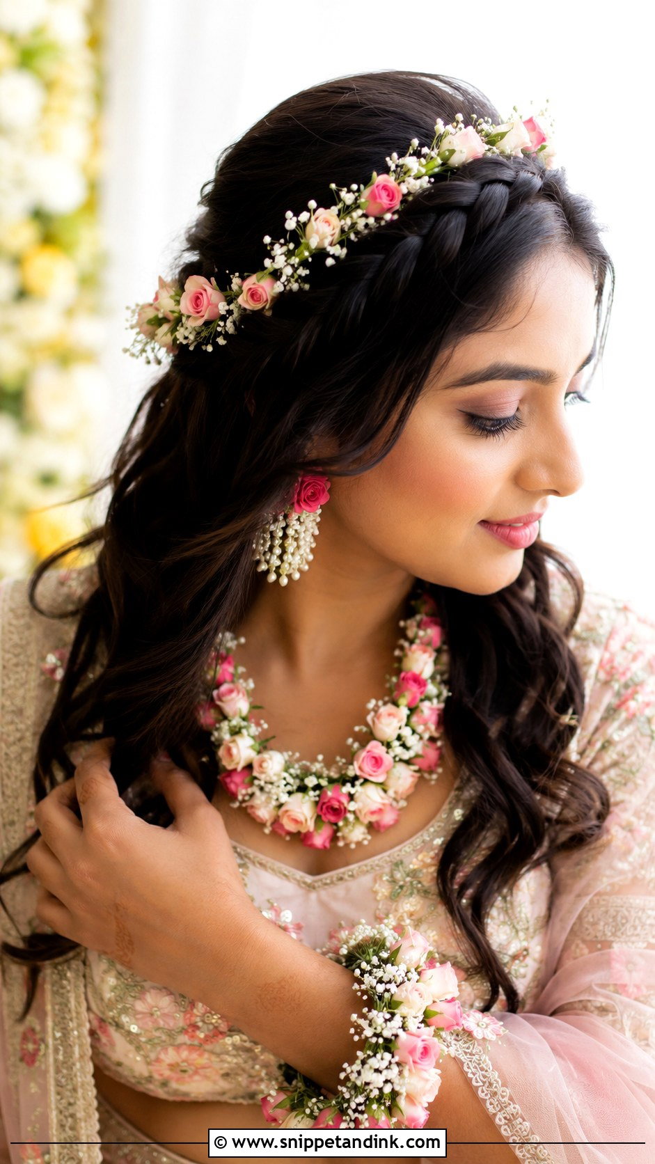 Floral Crown Braid for Bridal Look - Snippet and Ink - 25 Traditional Indian Weddings Bridal Hairstyles