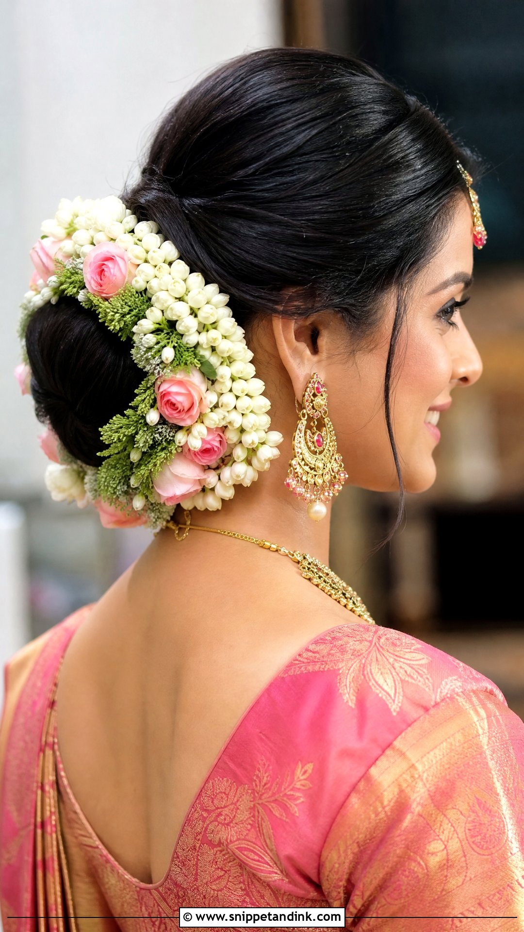 Floral Crown Bun - Snippet and Ink - 20 South Indian Bridal Hair Ideas