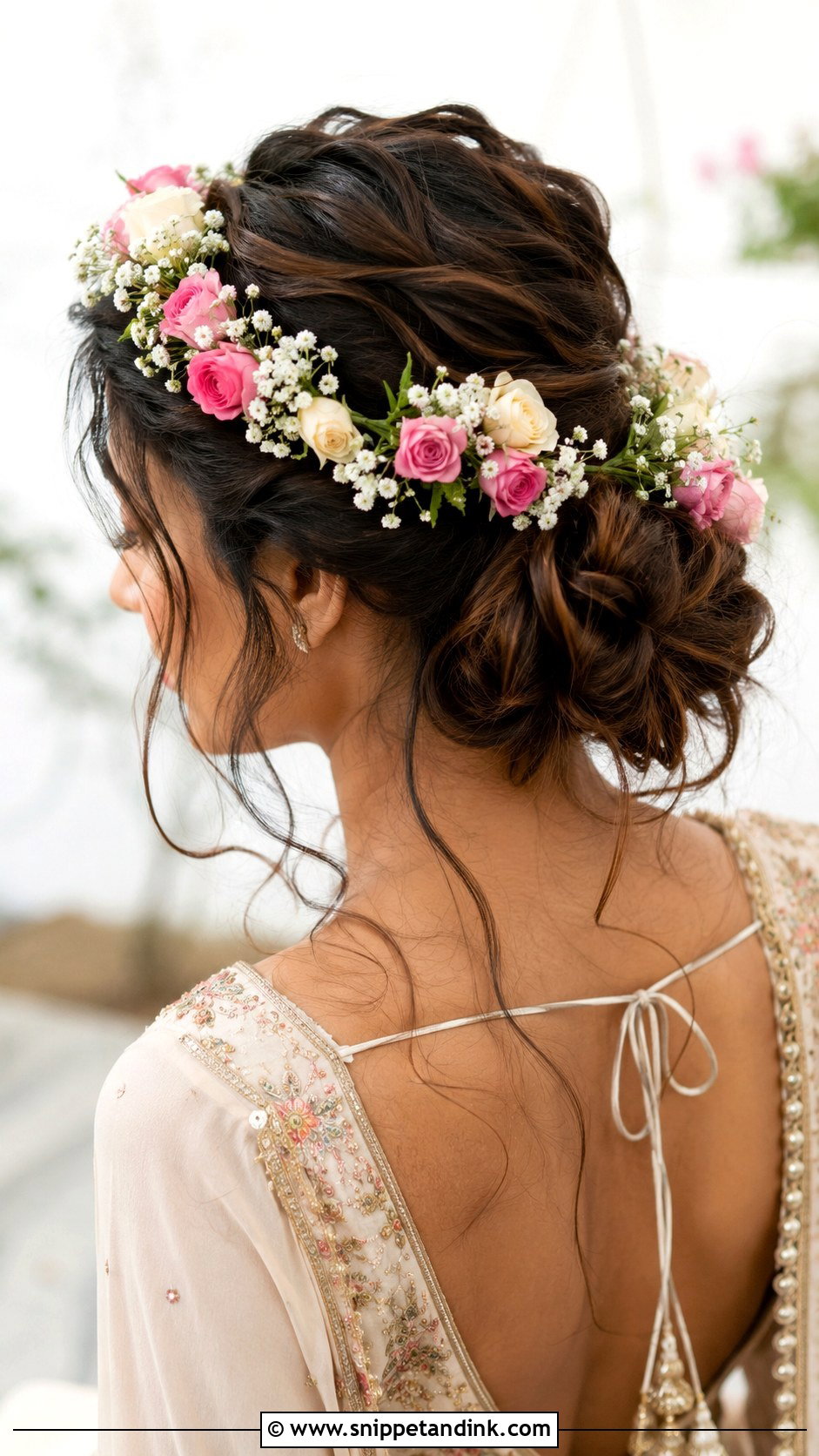 Floral Crown Bun - Snippet and Ink - 25 Bridal Juda Hairstyles with Flowers