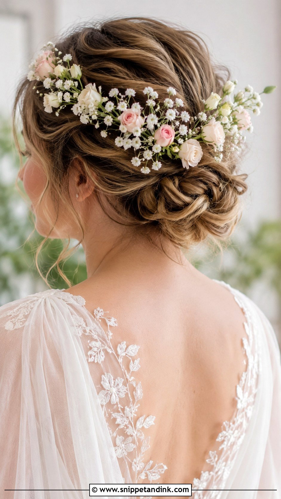 Floral Crown Bun for Short Hair - Snippet and Ink - 20 Short Hair Bun Wedding Ideas