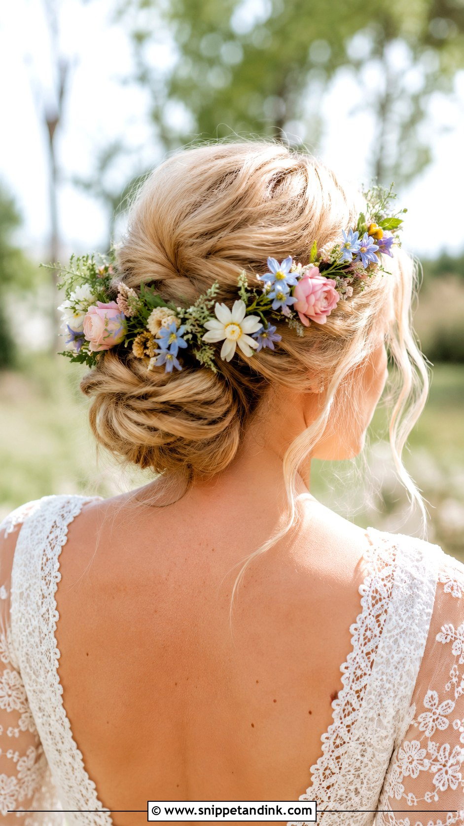 Floral Crown Bun - Snippet and Ink - 20 Bridal Hair Buns with Flowers