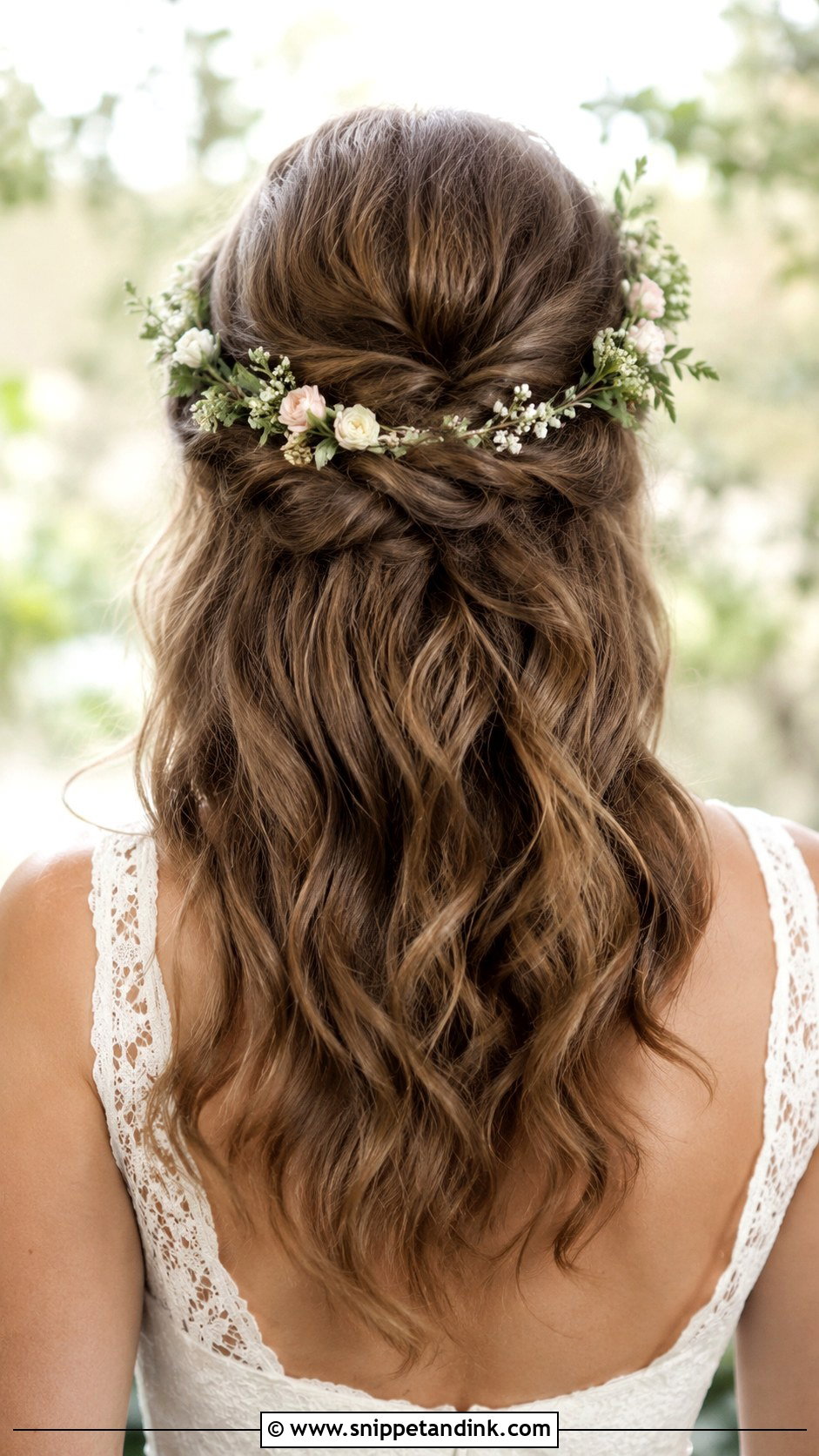Floral Crown Half Up Civil Wedding Hairstyle - Snippet and Ink - 25 Civil Wedding Hairstyle Ideas