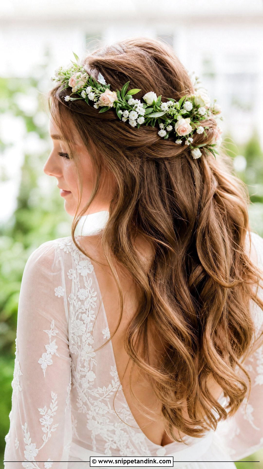 Floral Crown Half Up - Snippet and Ink - 20 Simple Bridal Hairstyles