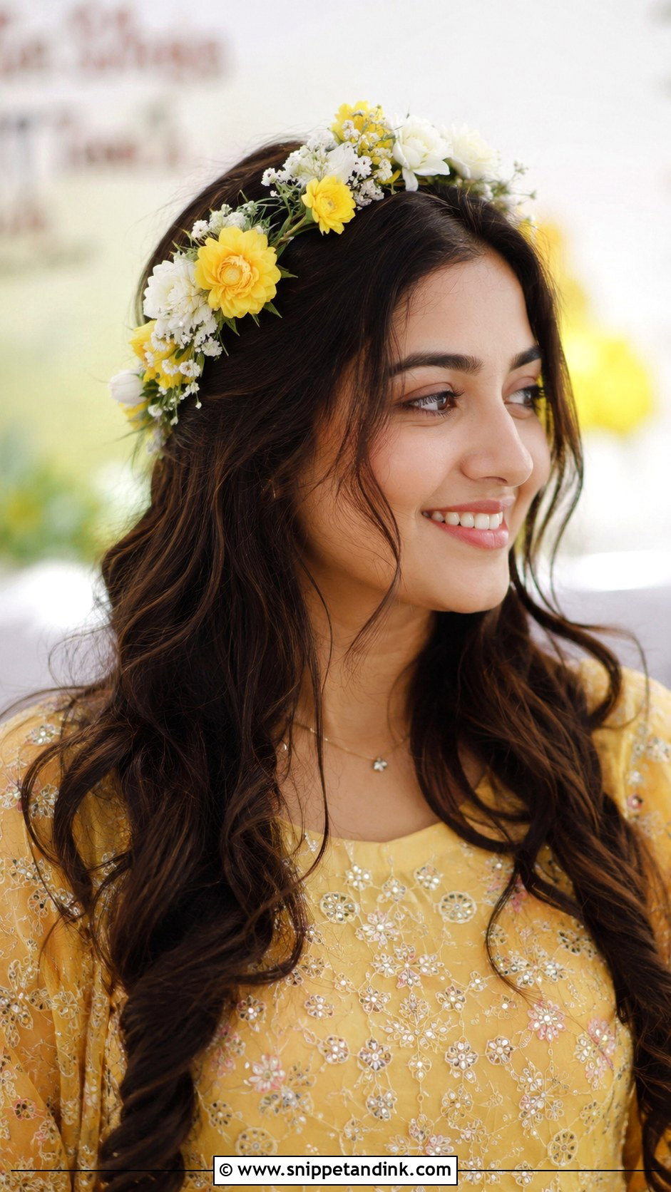 Floral Crown Open Hair - Snippet and Ink - 30 Indian Wedding Hairstyles