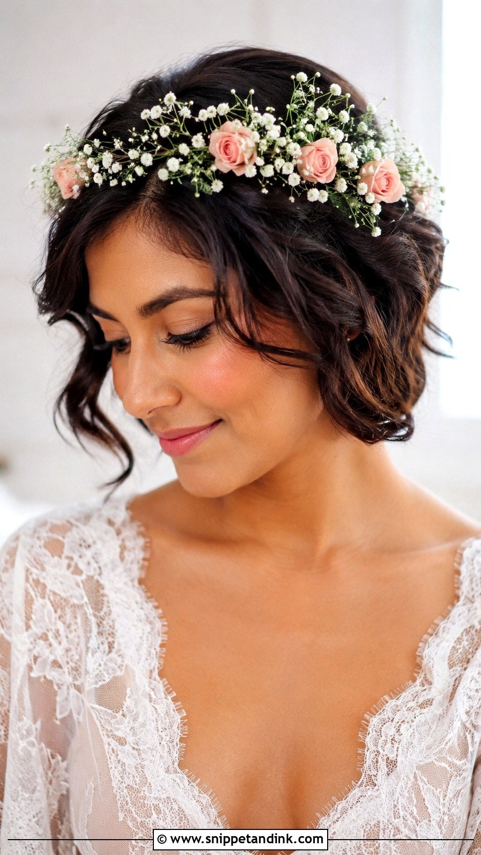 Floral Crown Short Hairstyle - Snippet and Ink - 25 Short Hairstyles for Wedding