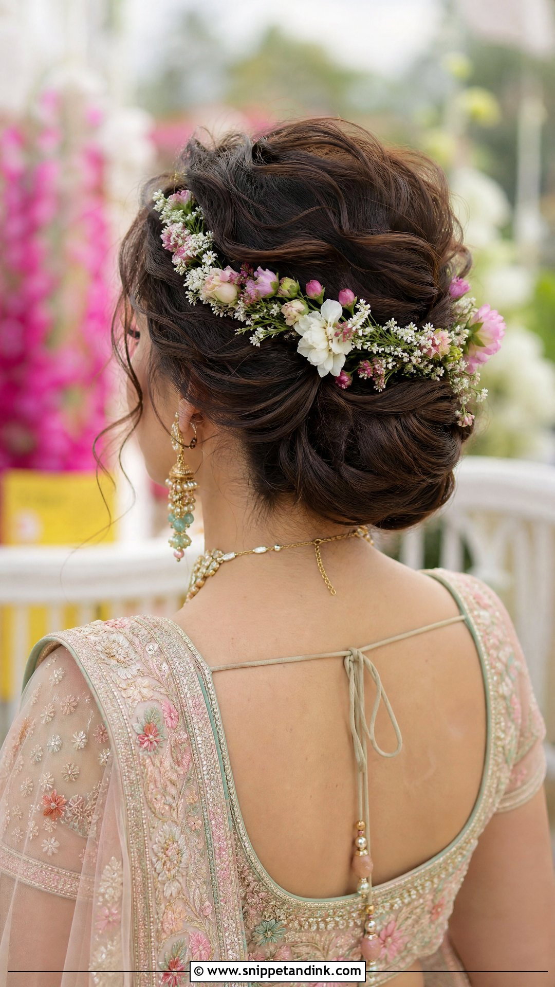 Floral Crown Updo - Snippet and Ink - 20 Sangeet Bridal Hairstyles