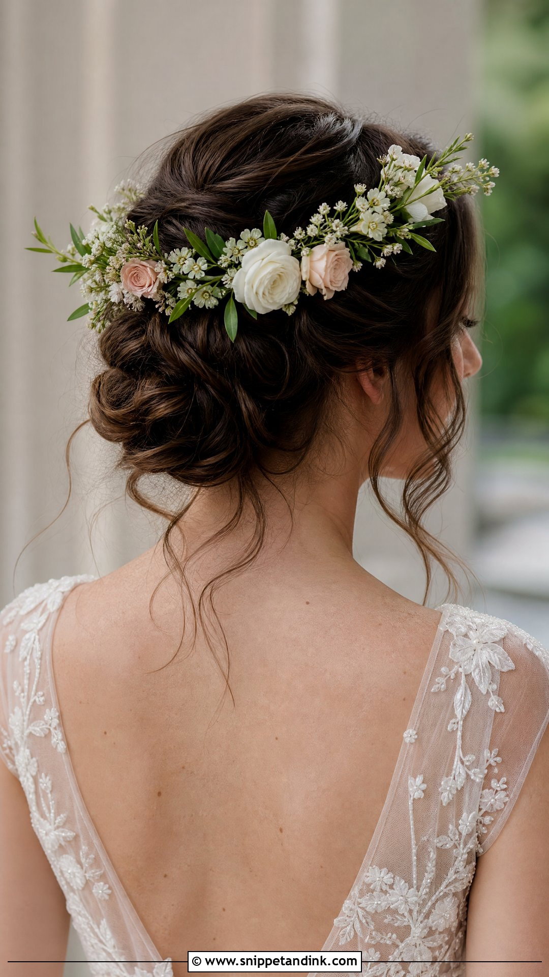 Floral Crown Updo for Short Hair - Snippet and Ink - 20 Short Hair Wedding Updo Ideas
