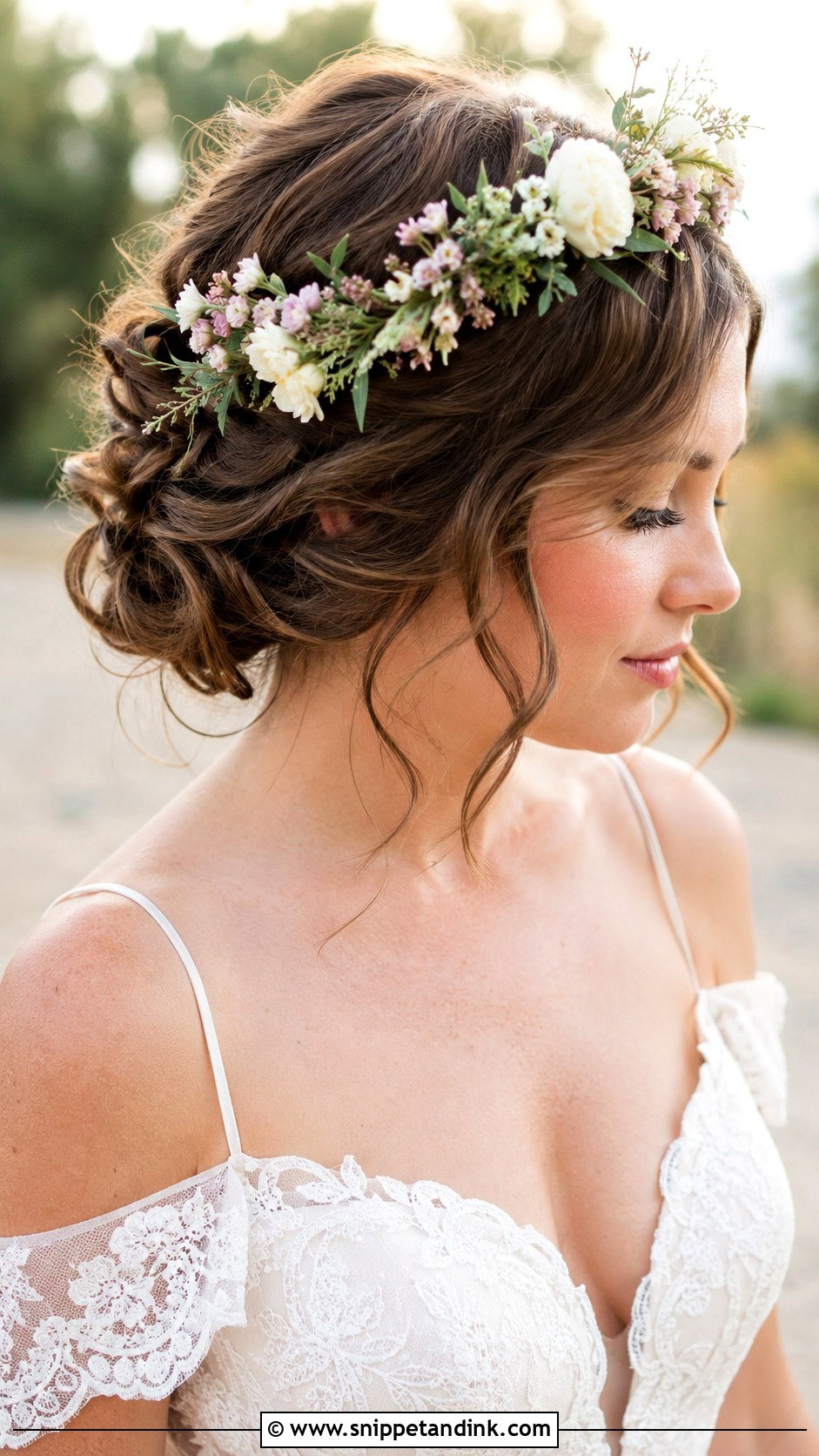 Floral Crown Updo for Short Hair - Snippet and Ink - 20 Short Hair Updo for Wedding Ideas