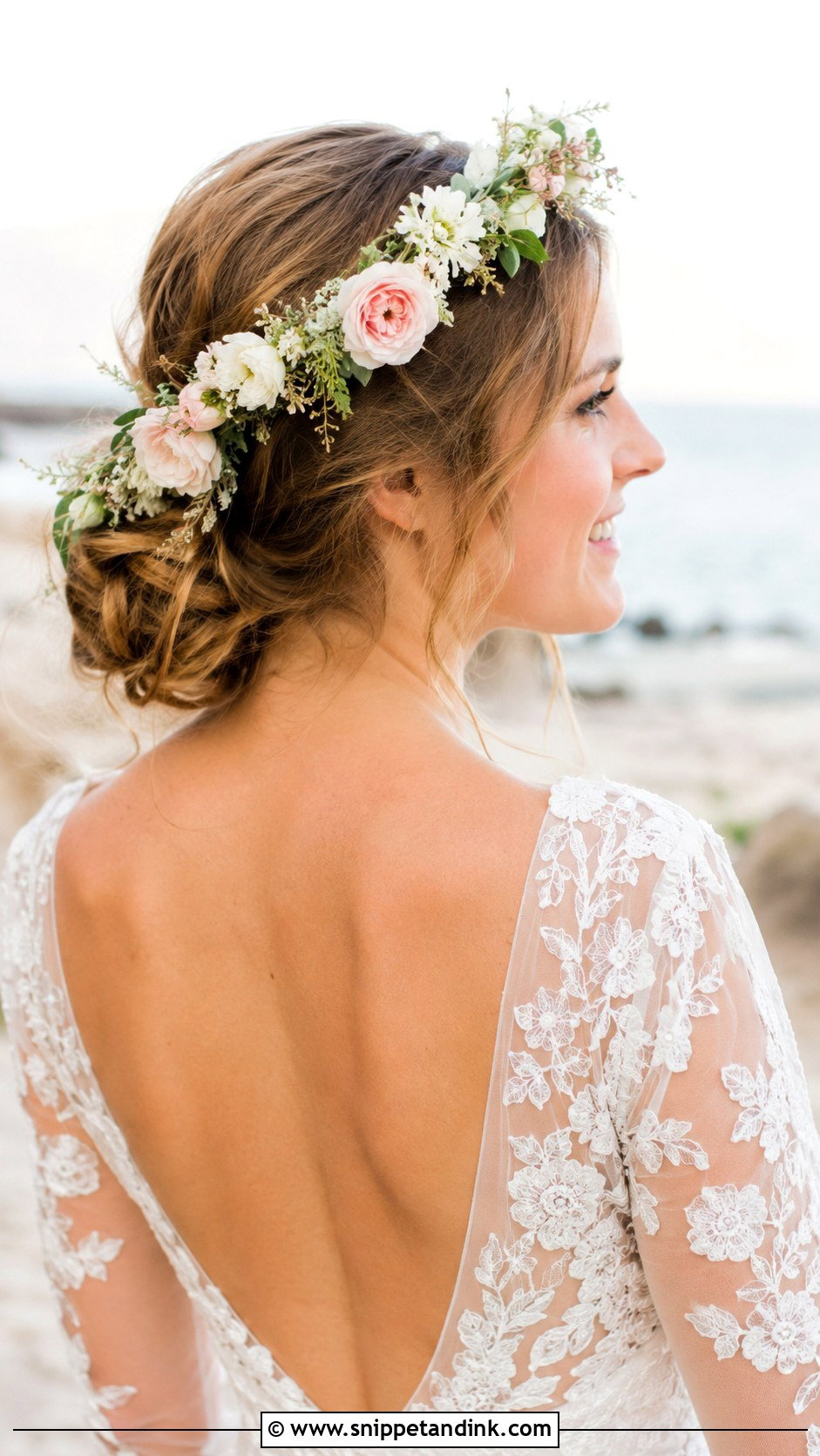 Floral Crown Updo - Snippet and Ink - 20 Beach Wedding Hair Updo Ideas
