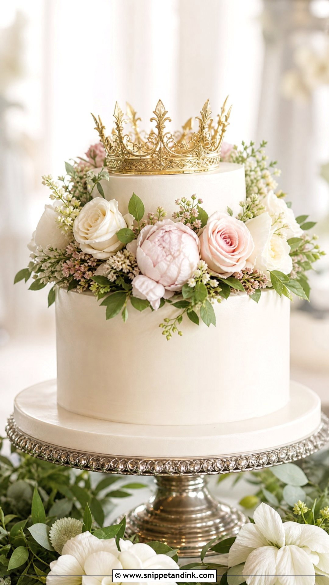 Floral Crown Wedding Cake - Snippet and Ink - 35 Crown Cake Ideas for Wedding
