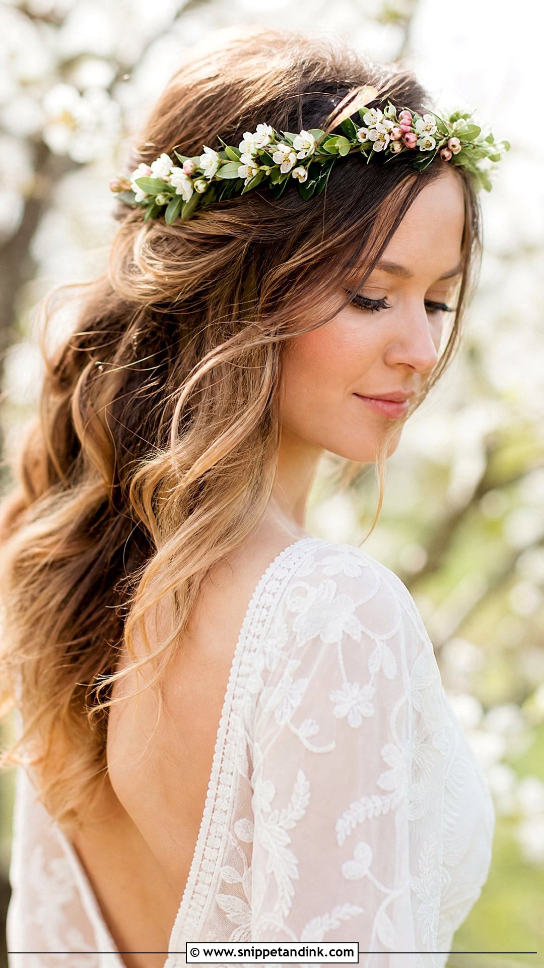 Floral Crown Wedding Hairstyle - Snippet and Ink - 20 Mid Length Wedding Hairstyles