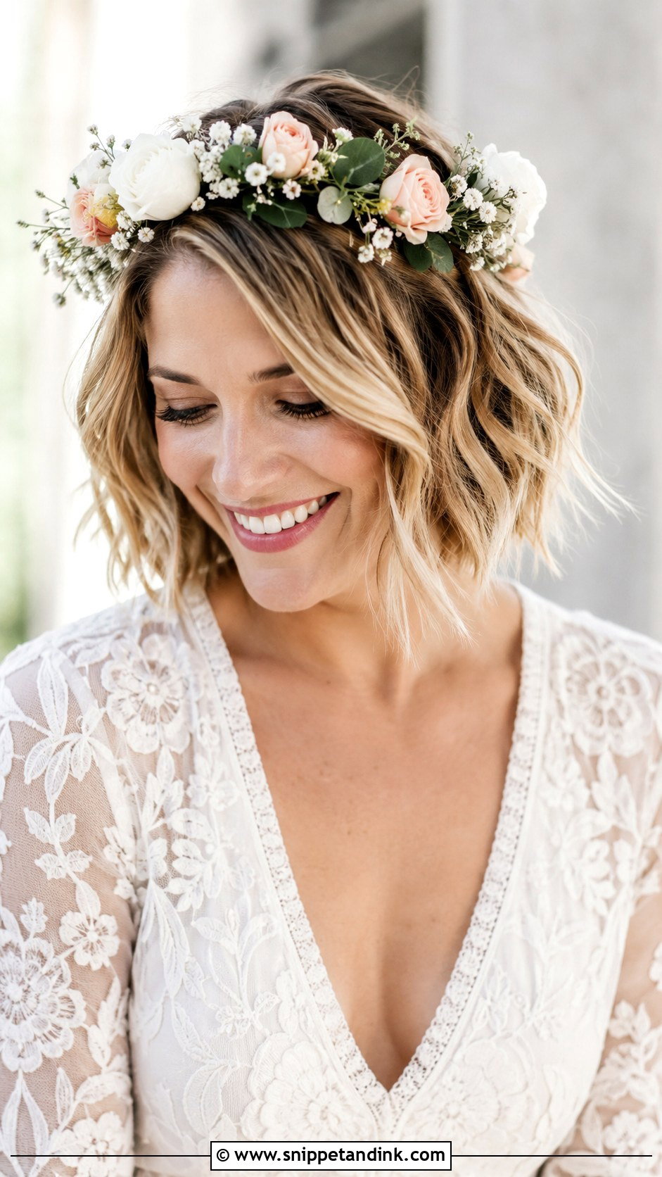 Floral Crown Wedding Hairstyle for Short Hair - Snippet and Ink - 20 Wedding Hairstyle Short Hair Ideas