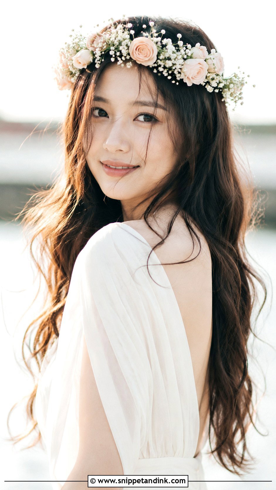 Floral Crown With Loose Hair - Snippet and Ink - 25 Asian Wedding Hairstyles