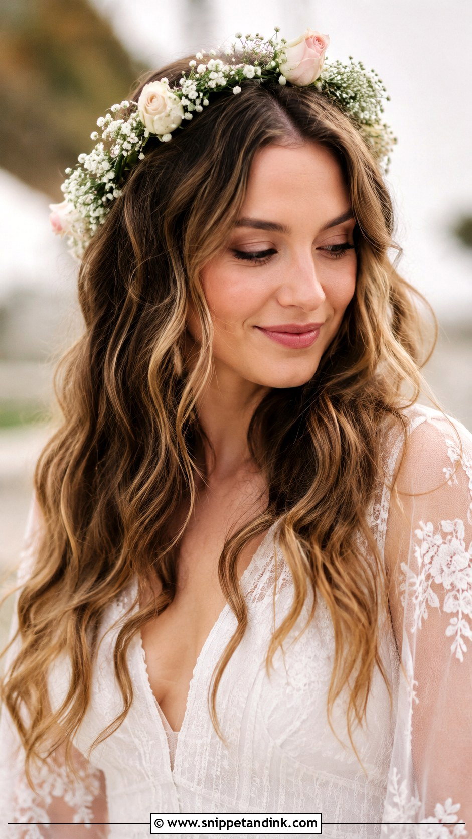 Floral Crown With Loose Hair - Snippet and Ink - 30 Hairstyles for Marriage