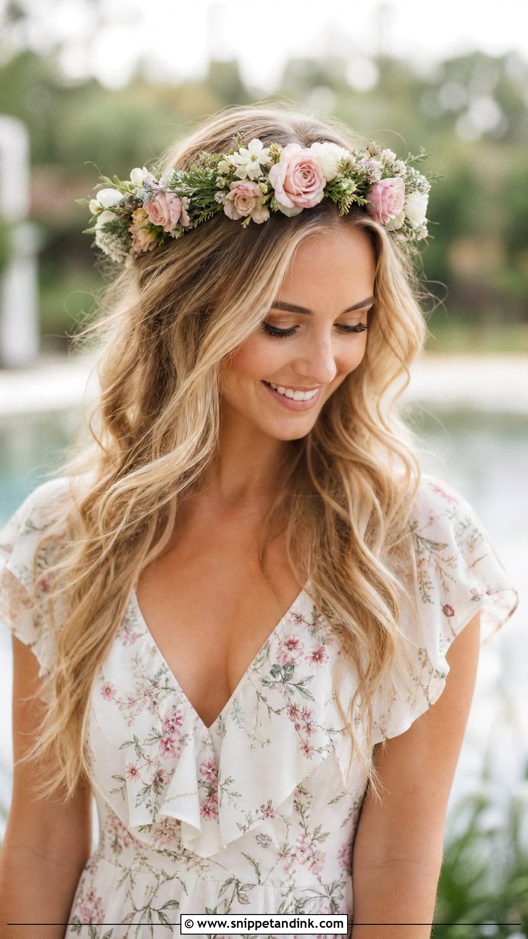 Floral Crown With Loose Hair - Snippet and Ink - 20 Hairstyles for Bride Sister