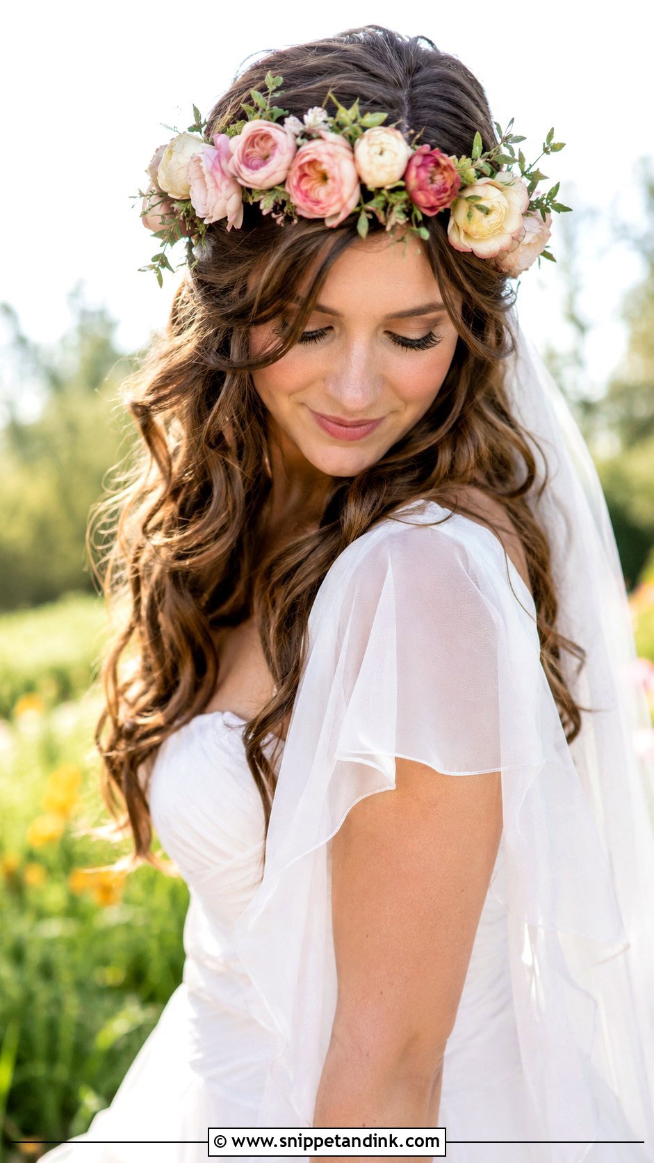 Floral Crown With Loose Waves - Snippet and Ink - 20 Wedding Hairstyles Flowers