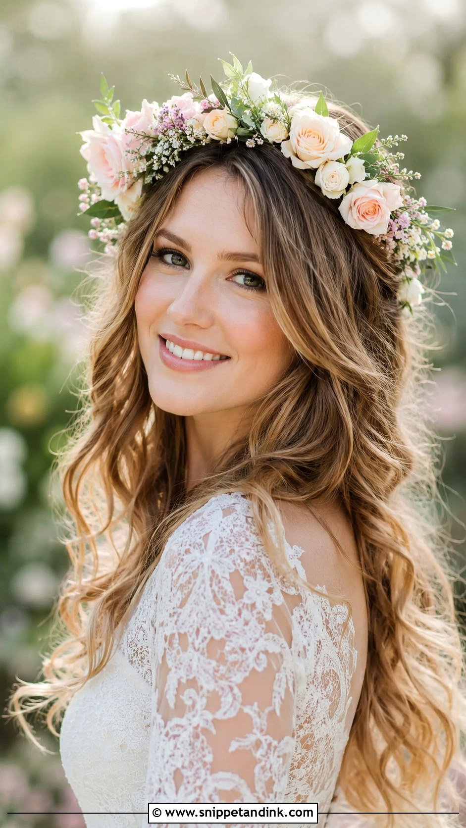 Floral Crown With Loose Waves - Snippet and Ink - 25 Bridal Hair with Flowers