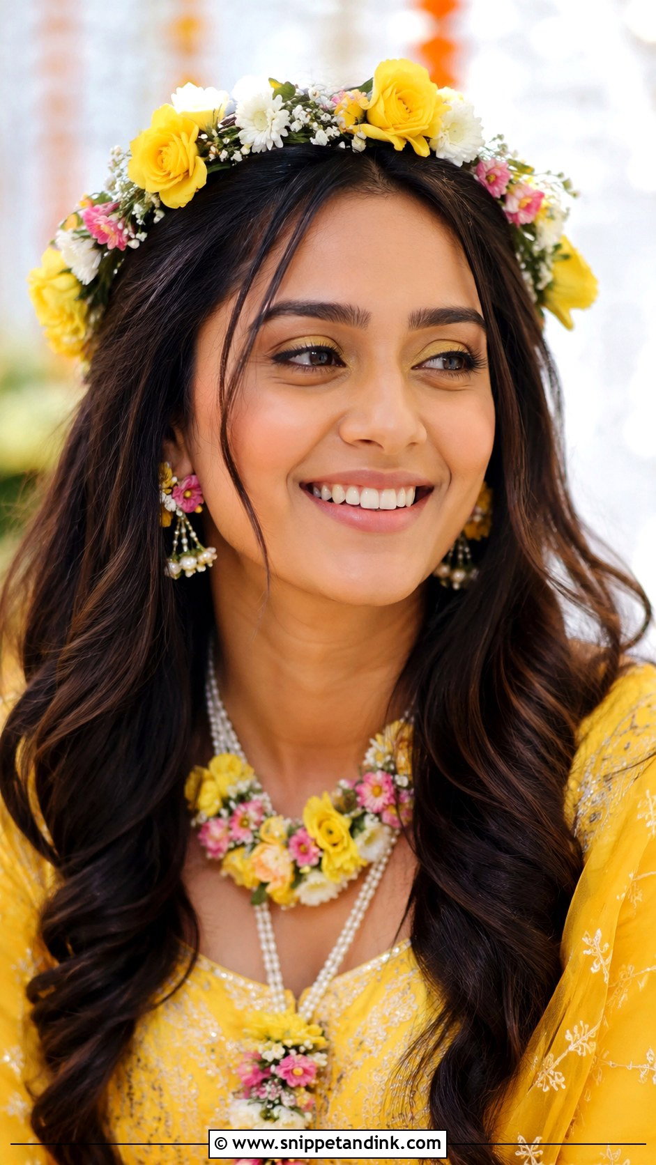 Floral Crown With Open Hair - Snippet and Ink - 25 Indian Weddings Bridal Hair Styles