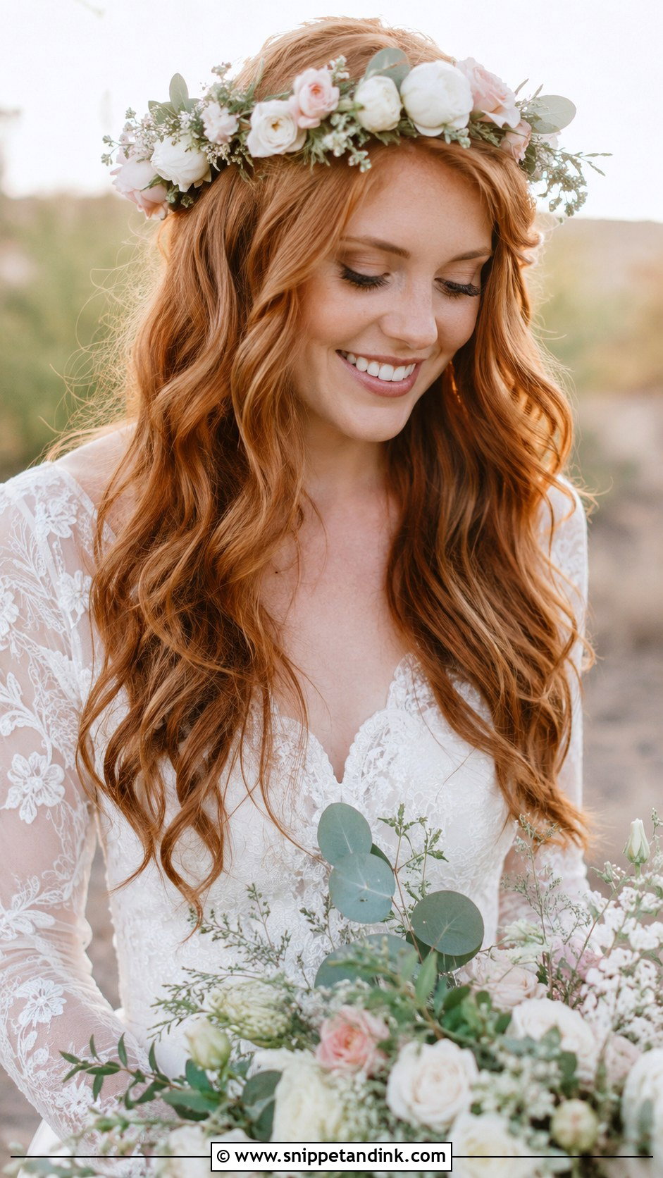 Floral Crown With Waves - Snippet and Ink - 25 Modern Bridal Hair Ideas
