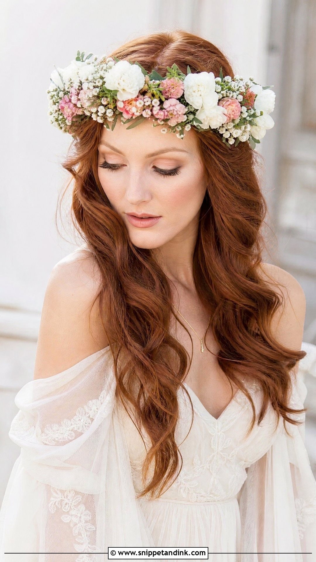 Floral Crown With Waves - Snippet and Ink - 20 Wedding Hairstyles 2024