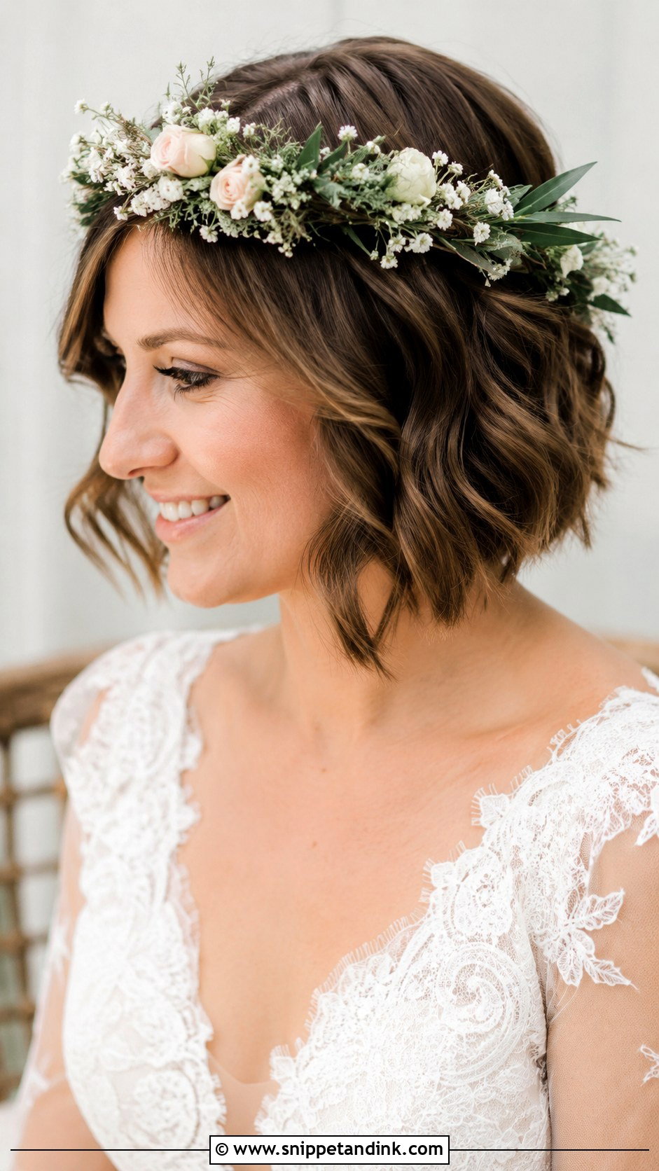 Floral Crown on Short Hair - Snippet and Ink - 25 Wedding Hair Ideas for Short Hair