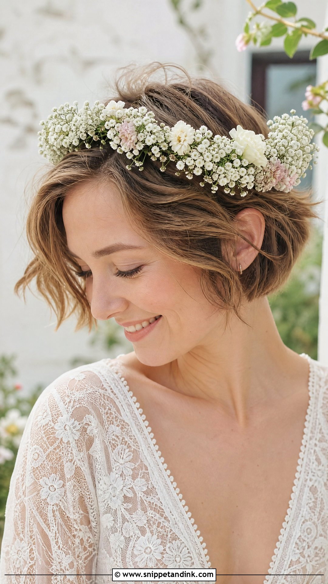 Floral Crown on Short Hair - Snippet and Ink - 20 Short Hair Wedding Ideas