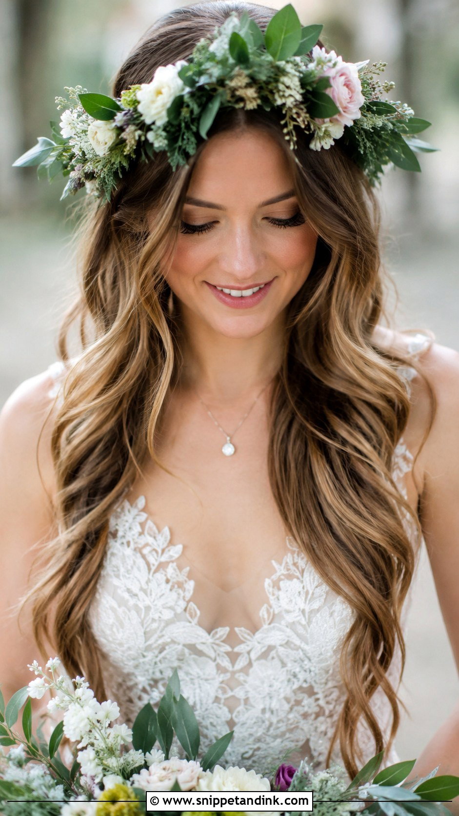 Floral Crown with Long Hair - Snippet and Ink - 30 Bridal Hairstyles for Long Hair