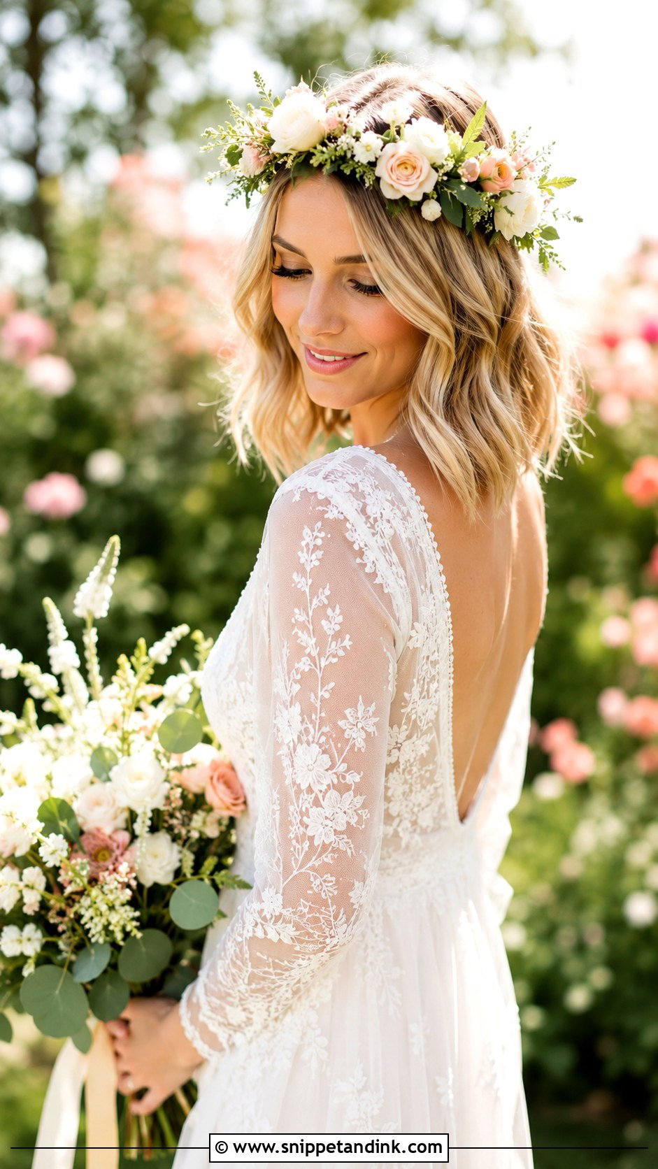Floral Crown with Short Waves - Snippet and Ink - 20 Easy Wedding Hairstyles for Short Hair