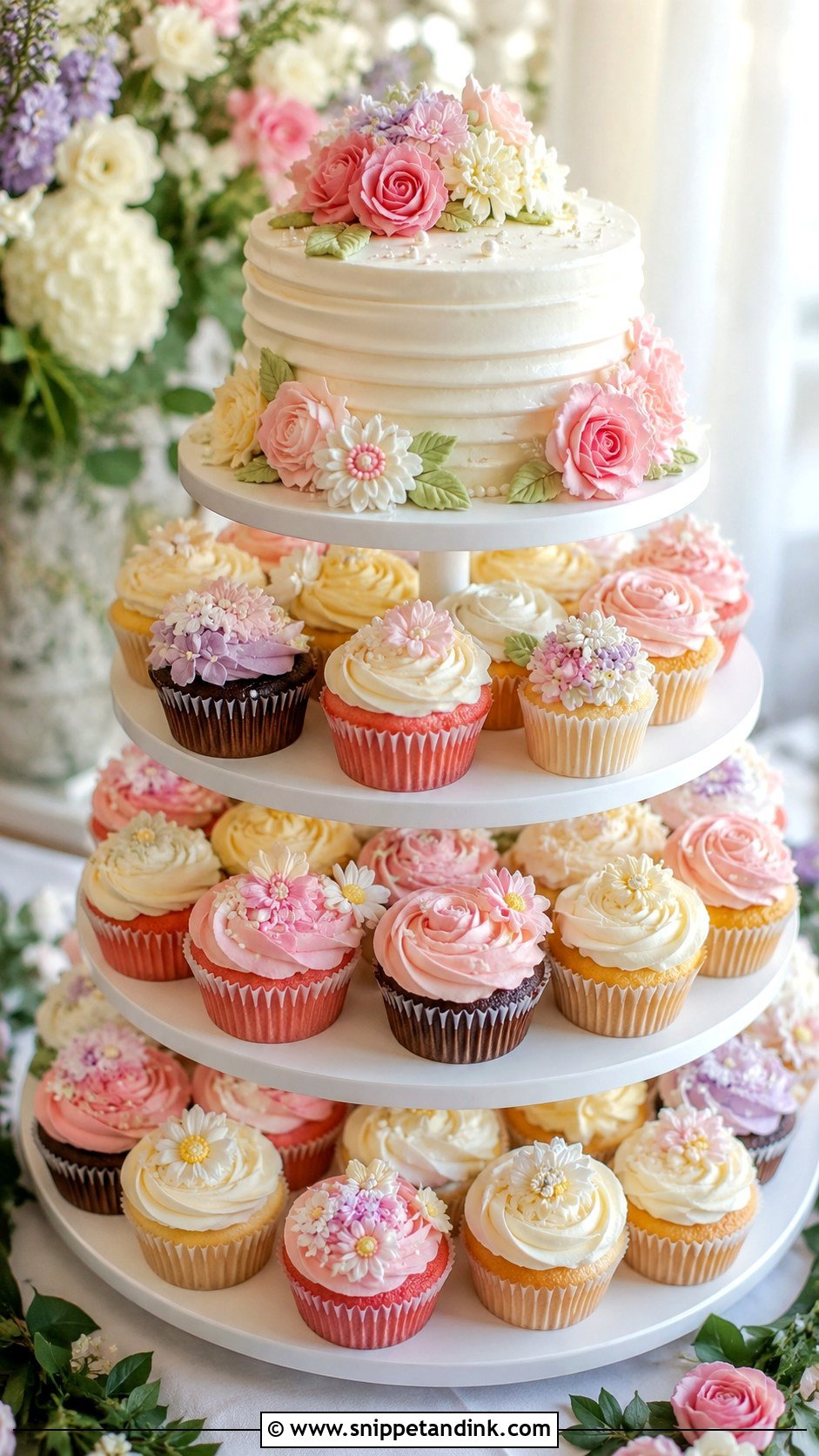 Floral Cupcake Wedding Cake - Snippet and Ink - 20 Spring Flower Cake Ideas for Wedding