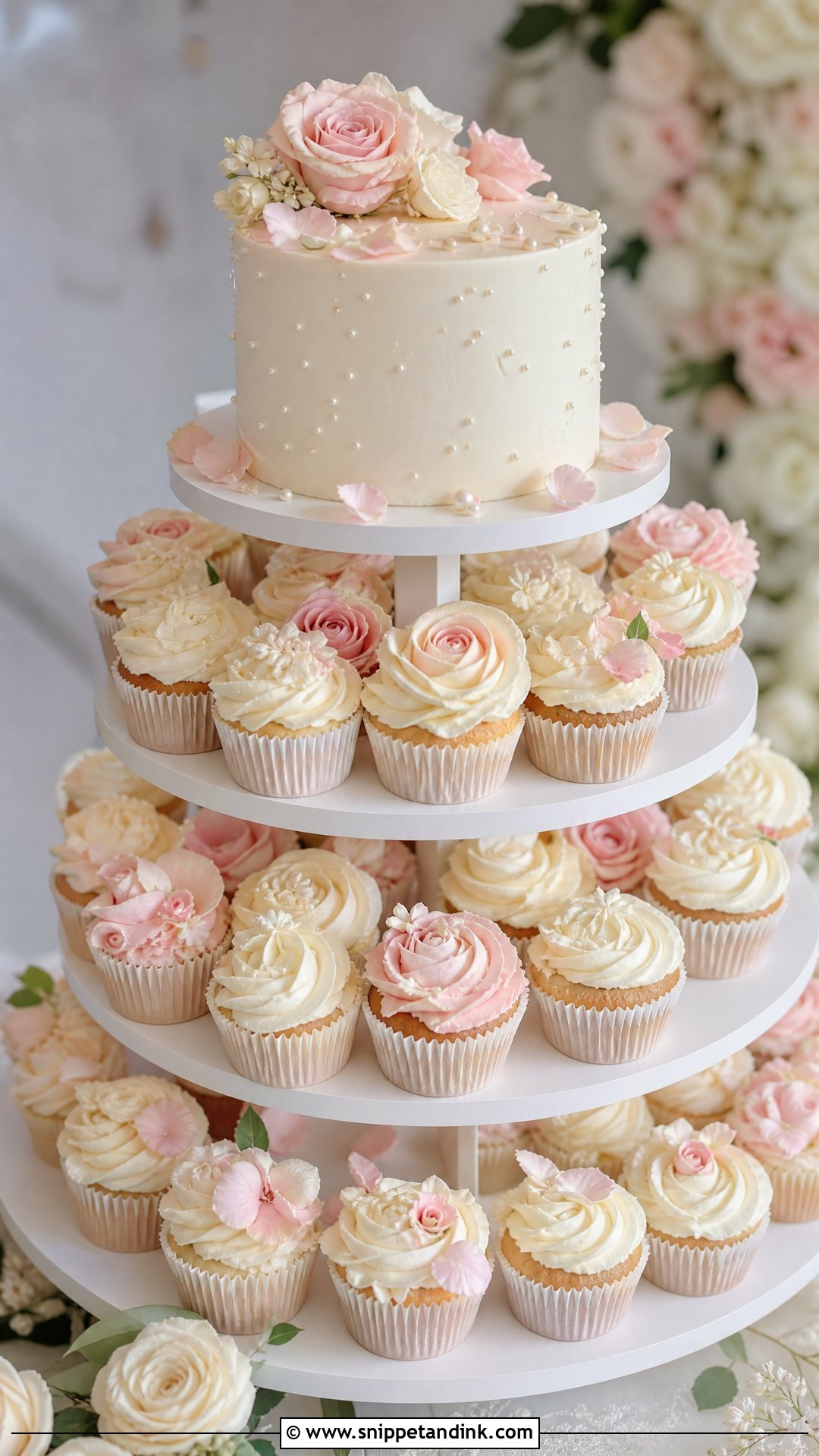 Floral Cupcake Wedding Cake - Snippet and Ink - 25 Flowers on Cake Ideas for Wedding