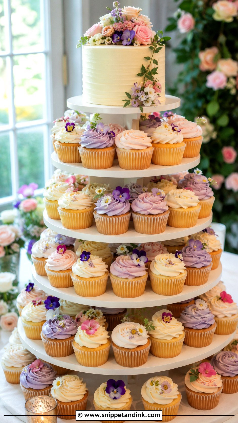 Floral Cupcake Wedding Cake - Snippet and Ink - 30 Spring Flowers Wedding Cake Ideas