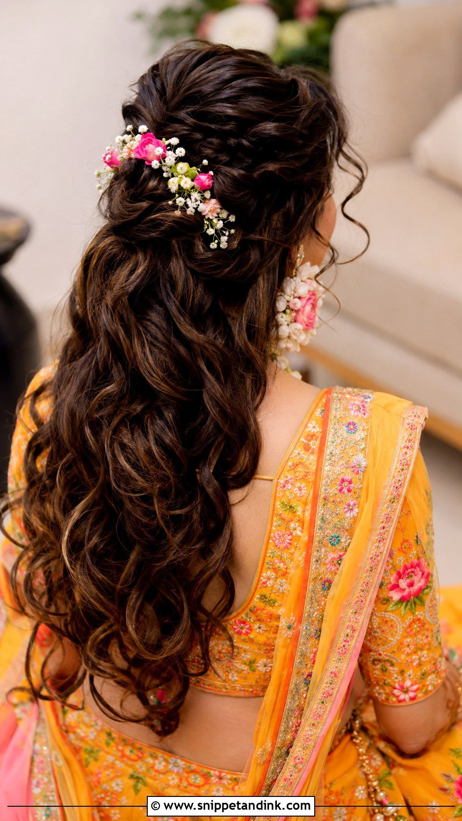 Floral Curls Hairstyle For Indian Wedding - Snippet and Ink - 20 Curls Hairstyles Indian Wedding