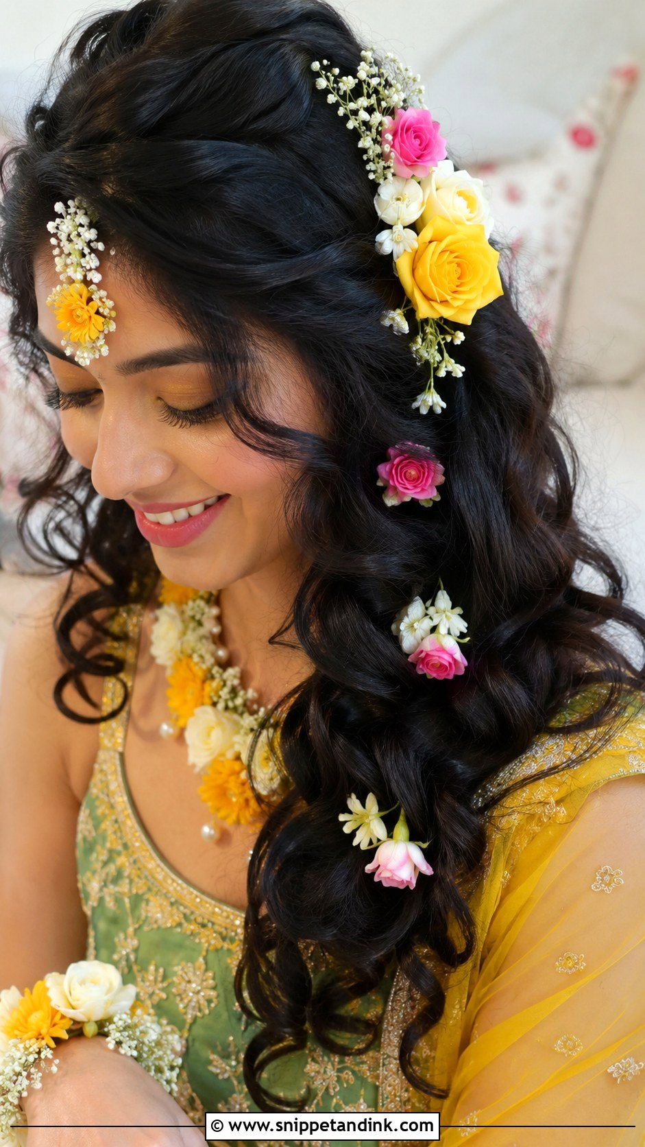 Floral Curls Open Hairstyle for Indian Wedding - Snippet and Ink - 25 Curls Open Hairstyles Indian Wedding