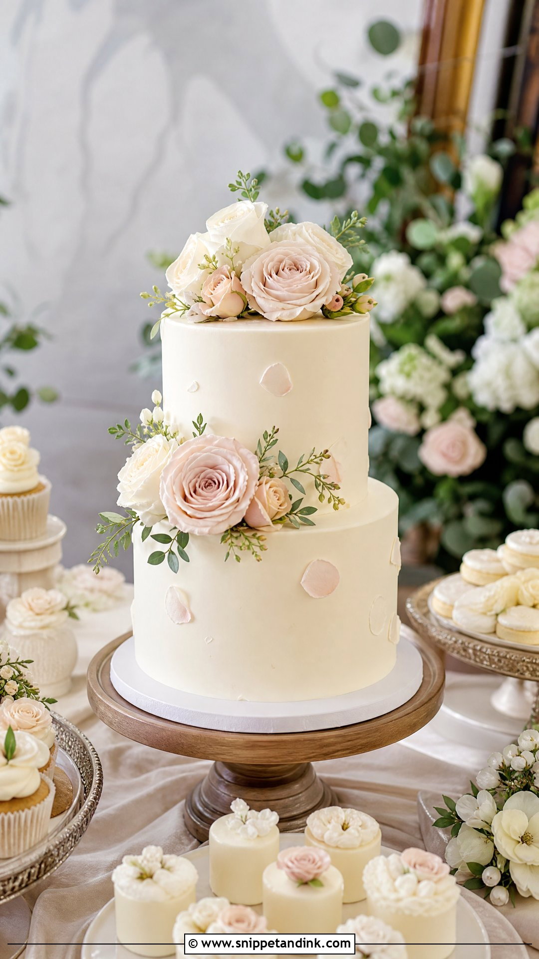 Floral Dessert Table Wedding Cake - Snippet and Ink - 35 Cakes with Flowers for Wedding